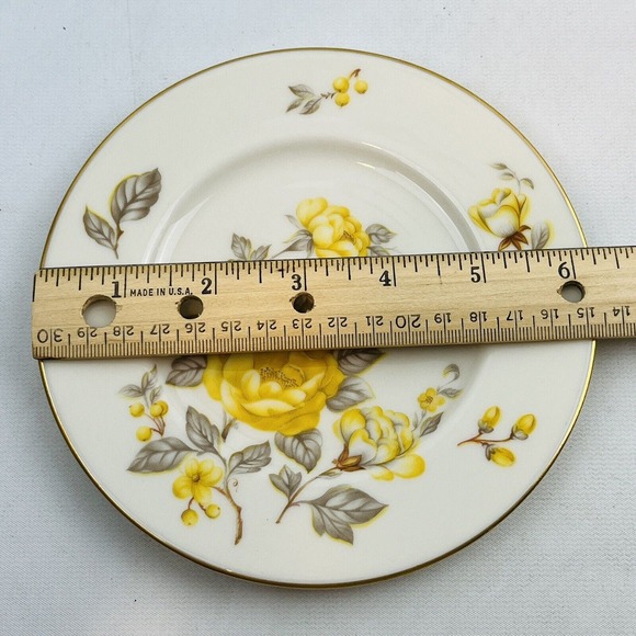 Castleton Mayfair 4 Bread & Butter Plates Yellow Roses Gold Trim Philip Costigan - Picture 4 of 4